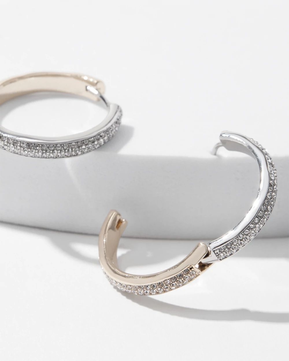 Mixed Metal Reversible Medium Pave Hoop Earrings White House Black Market